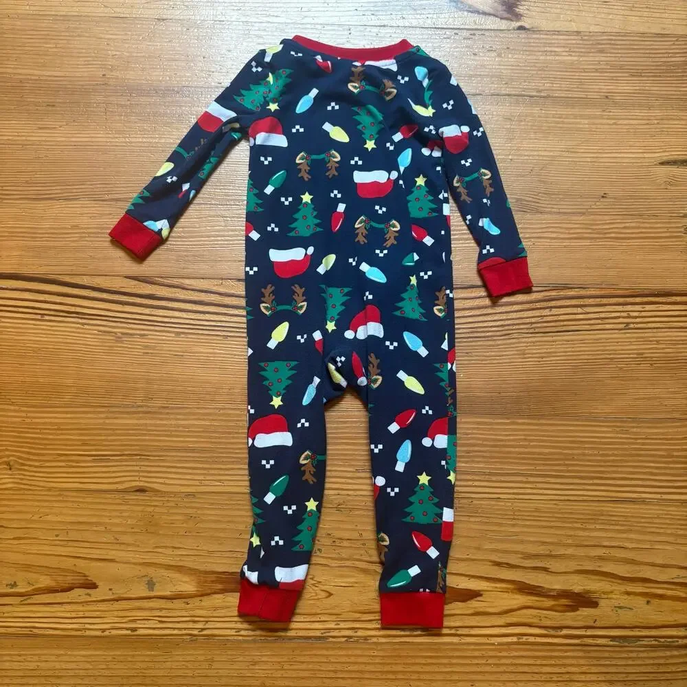 Holiday Time dark blue Christmas long‎ sleeve pant zip bodysuit pajamas SIZE 12M